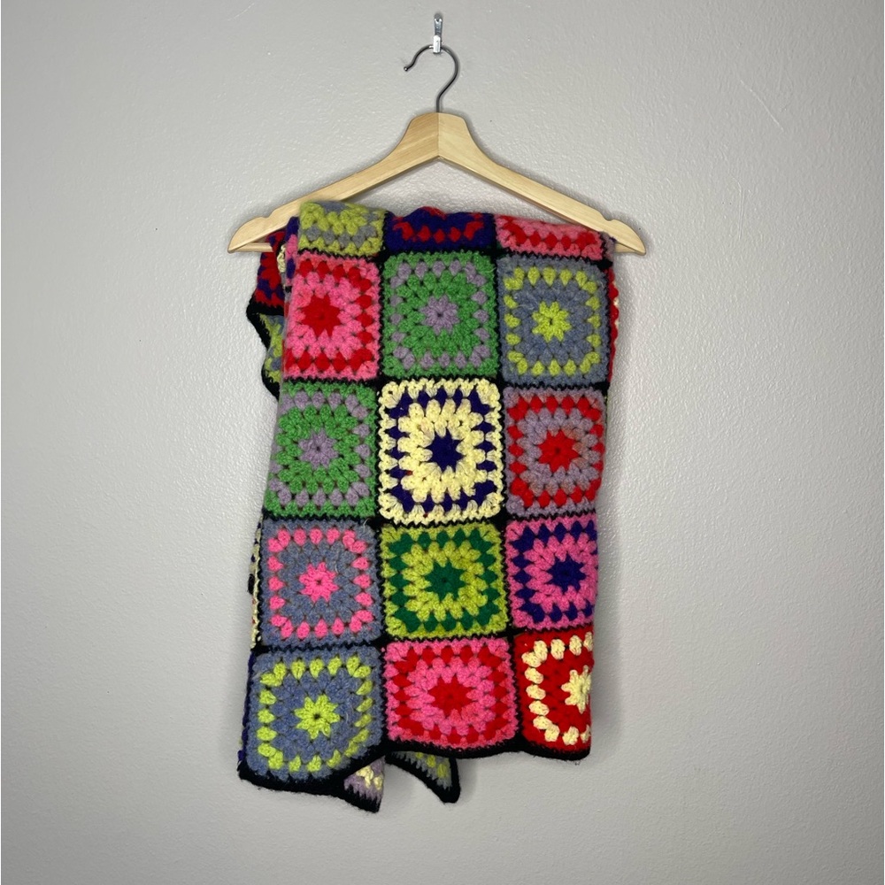 Handmade Crochet Grannycore Square Boho Square Blanket Throw